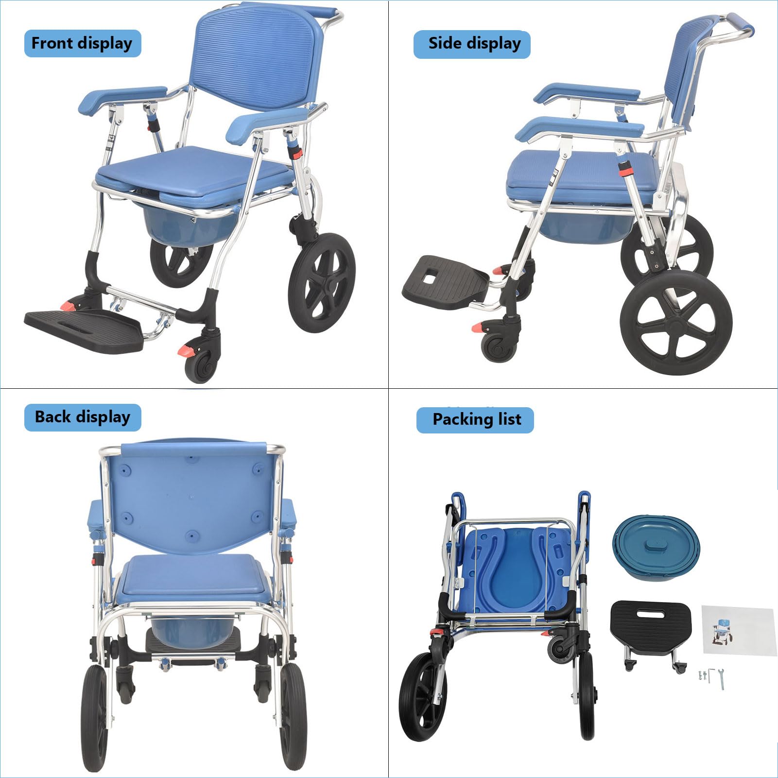 Sedia a Rotelle per Anziani con WC, Sedia WC per Anziani con Ruote, Sedia Comoda Pieghevole WC per Disabili con Braccioli e Schienale, per Pazienti e Donne incinte, Portata Fino a 150 kg