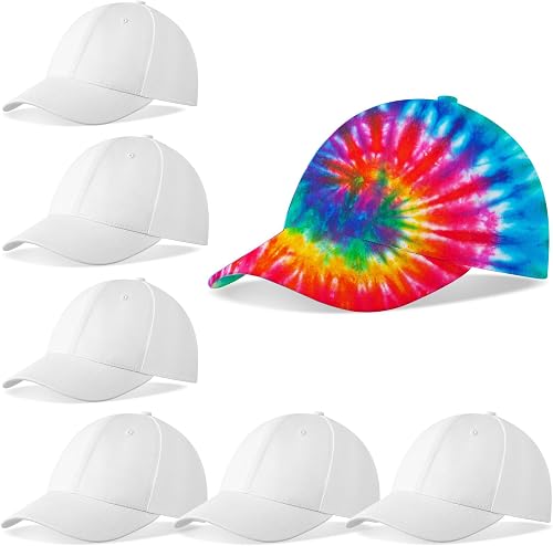 Silkfly 6 gorras de béisbol blancas de algodón para teñido anudado, kit de teñid