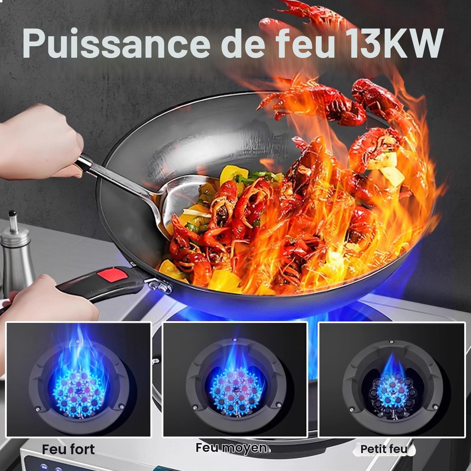 Rechaud Gaz Propane Basse, Bruleur Gaz Propane Professionnel en Acier Inoxydable pour Wok, Réchaud a Gaz Extérieur (régulateur et Tuyau Tressé Non Inclus)