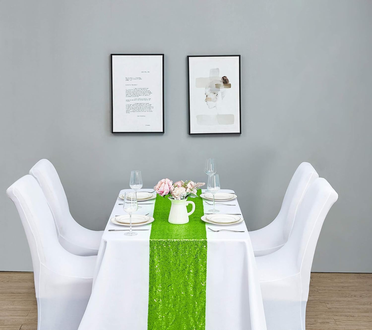 6PCS 12x72 Inch Sequin Table Runner Light Green Glitter Table Runner for Party, Wedding, Bridal Baby Shower, Event Decorations（6PCS, 12x72 Inch, Light Green）