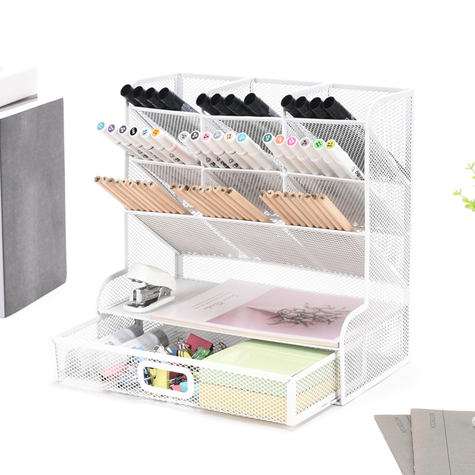Organizzatori da scrivania in metallo multilivello con contenitore per penne dal design a 9 griglie per forniture cancelleria Portaoggetti per ufficio e casa Organizzatori da scrivania in metallo