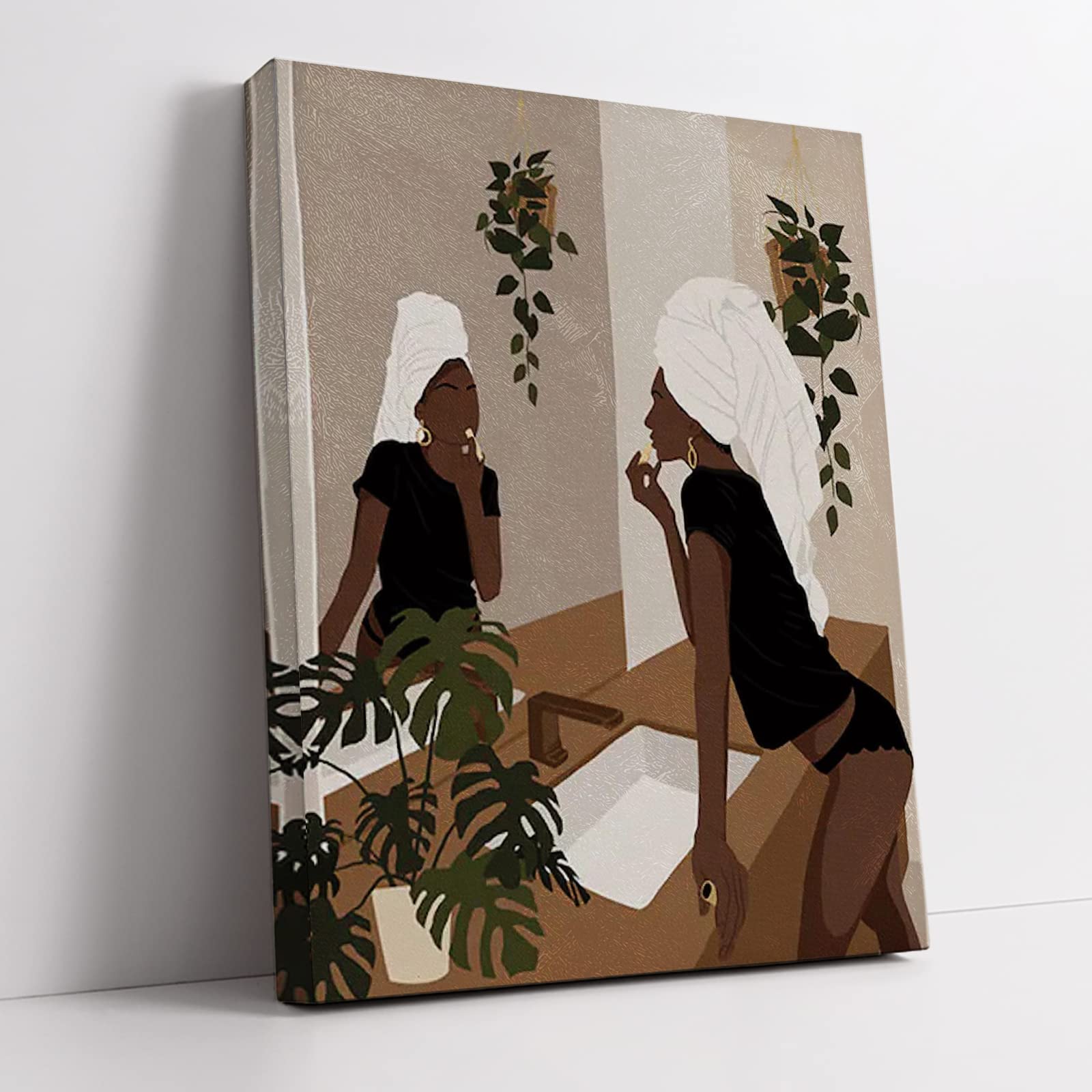 African American Black Woman Bathroom Wall Art Canvas Poster Decorative with Frame (11.5×15 inch), Boho Woman Art Canvas, Black Girl Art Wall Decor