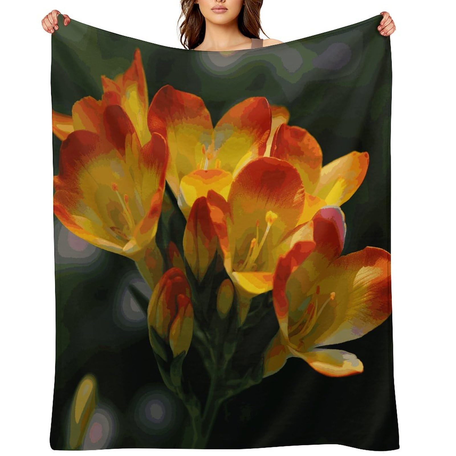 Fekiloot Style Freesia Beautiful Plant Flower Throw Blankets Camping Blanket50"X60"