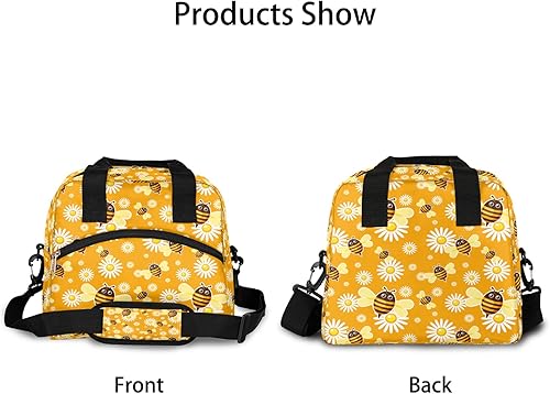 Miniatura 3 de Pardick Lonchera con aislamiento de abeja amarilla para mujeres y niñas con correa para el hombro, reutilizable, grande, para preparación de comidas