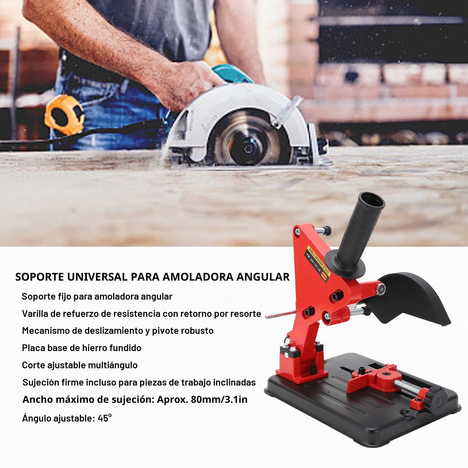 Amoladora Angular Soporte Fijo de Hierro Fundido Ajustable Multiángulo Para Amoladora 100 125 Mm con Cubierta Protectora Soporte de Amoladora Estacionaria Seguro Y Resistente