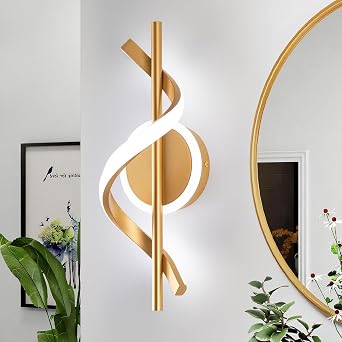 EIDISUNY LED Wall Sconces Indoor, 12W LED Wall Mount Lights, Modern Spiral Wall Lamp, 6000K Cold Light Fixture for Stairs, Living Room, Bedroom, Aisle, Hallway Cold White, Gold