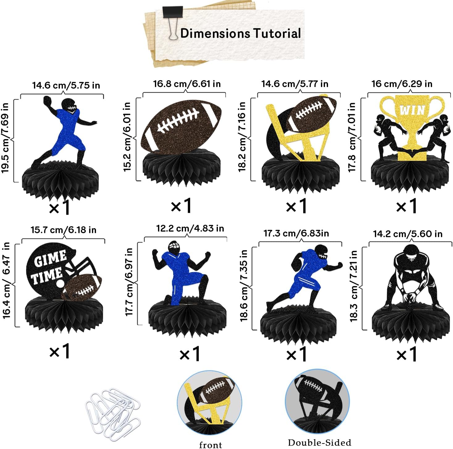 8Pcs Football Honeycomb Centerpiece - Football Birthday Table Decoration - Sport Game Time Party Decoration
