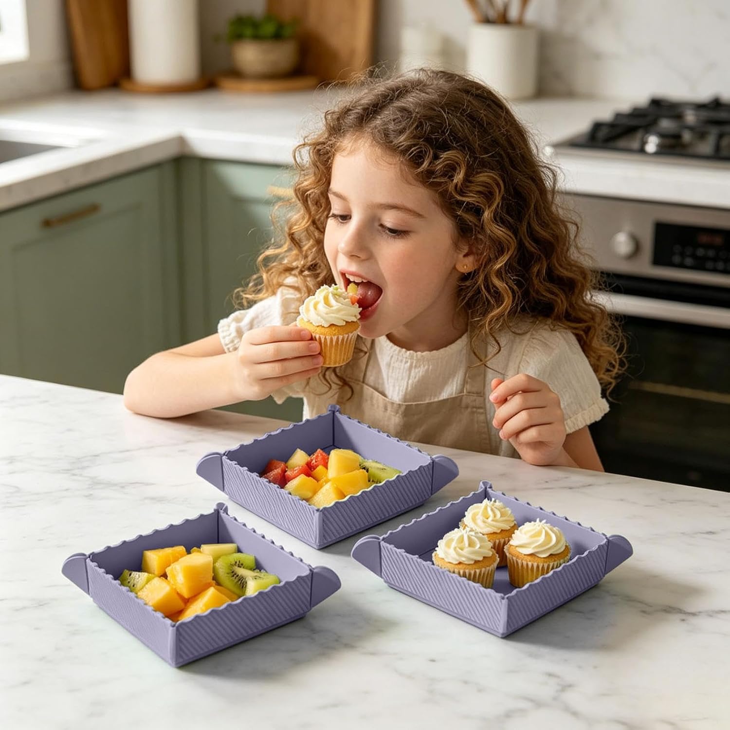 2-in-1 Foldable Silicone Mat and Serving Tray, Magnetic Collapsible Design for Multi-Purpose Use for Food Preparation, Table Service and Outdoor Activities (5, Purple)