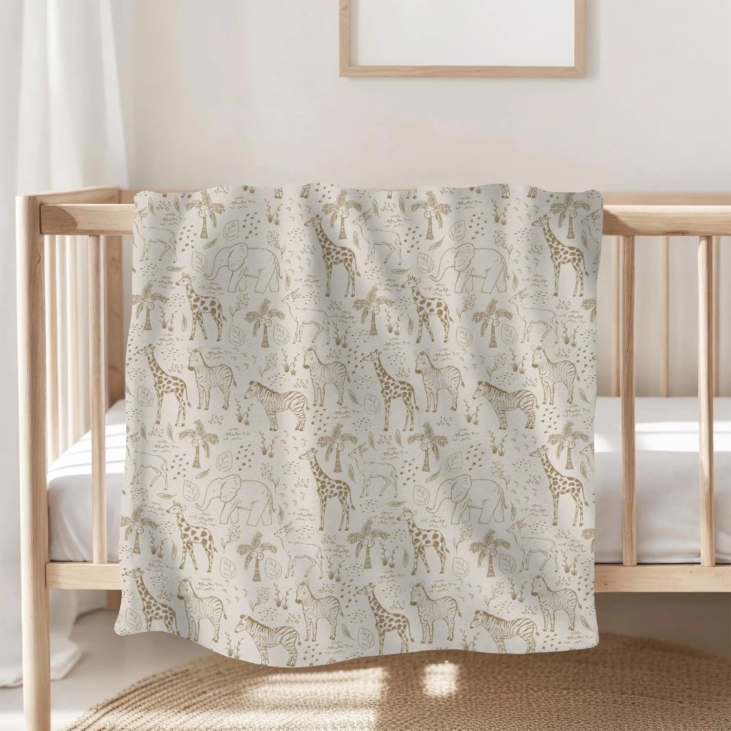 Cute Animals Safari Baby Blankets for Girls Boys Boho Giraffe Zebra Elephant Trees Leaves Swaddle Receiving Blanket for Infant Toddler Nursery Crib Soft Flannel Wild Animals Bed Blanket 40x50inch