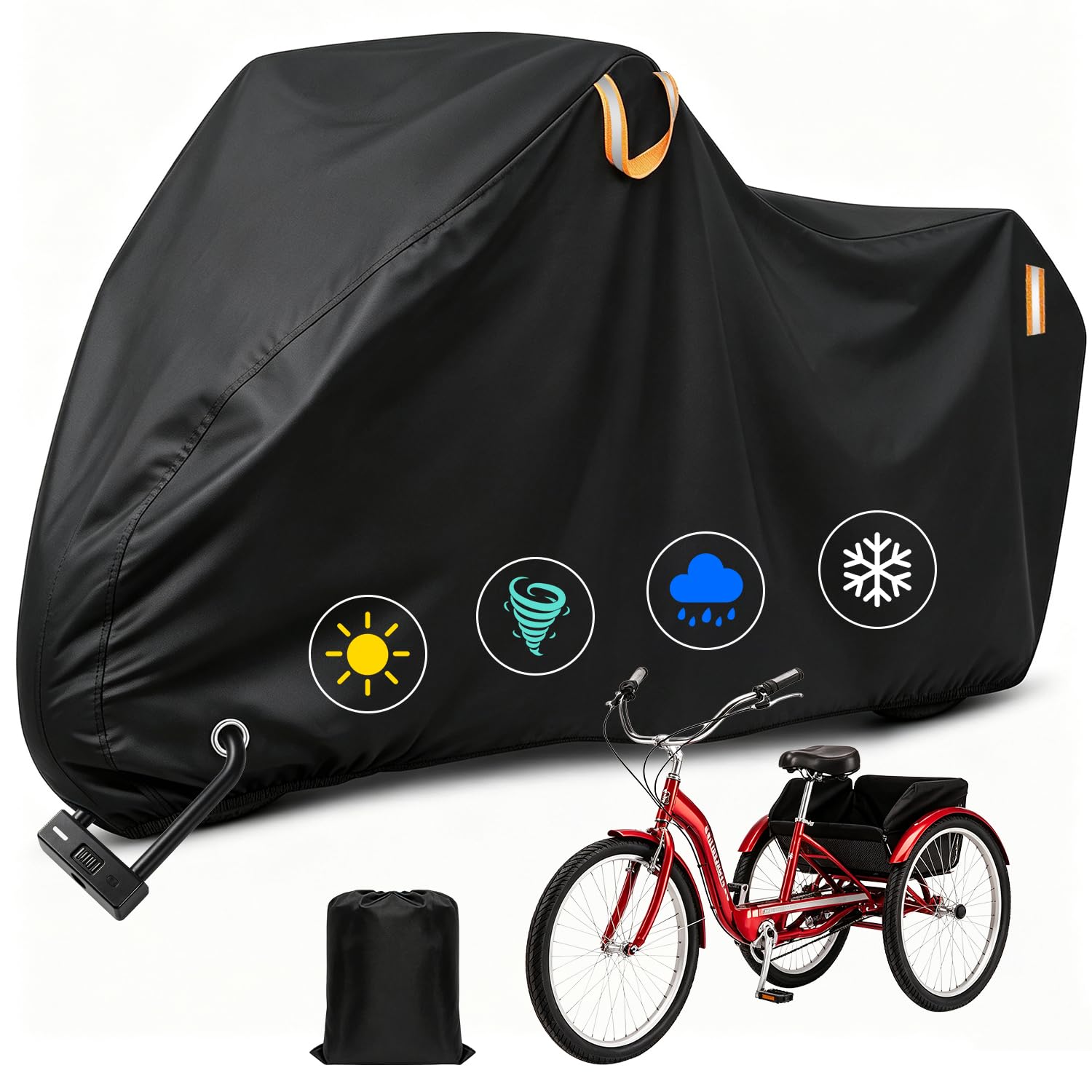 Housse de tricycle pour adulte - Étanche - Résistante aux UV 420D - Résistante aux déchirures - Convient pour tricycle électrique, vélo à 3 roues, utilisation par tous les temps, boucle