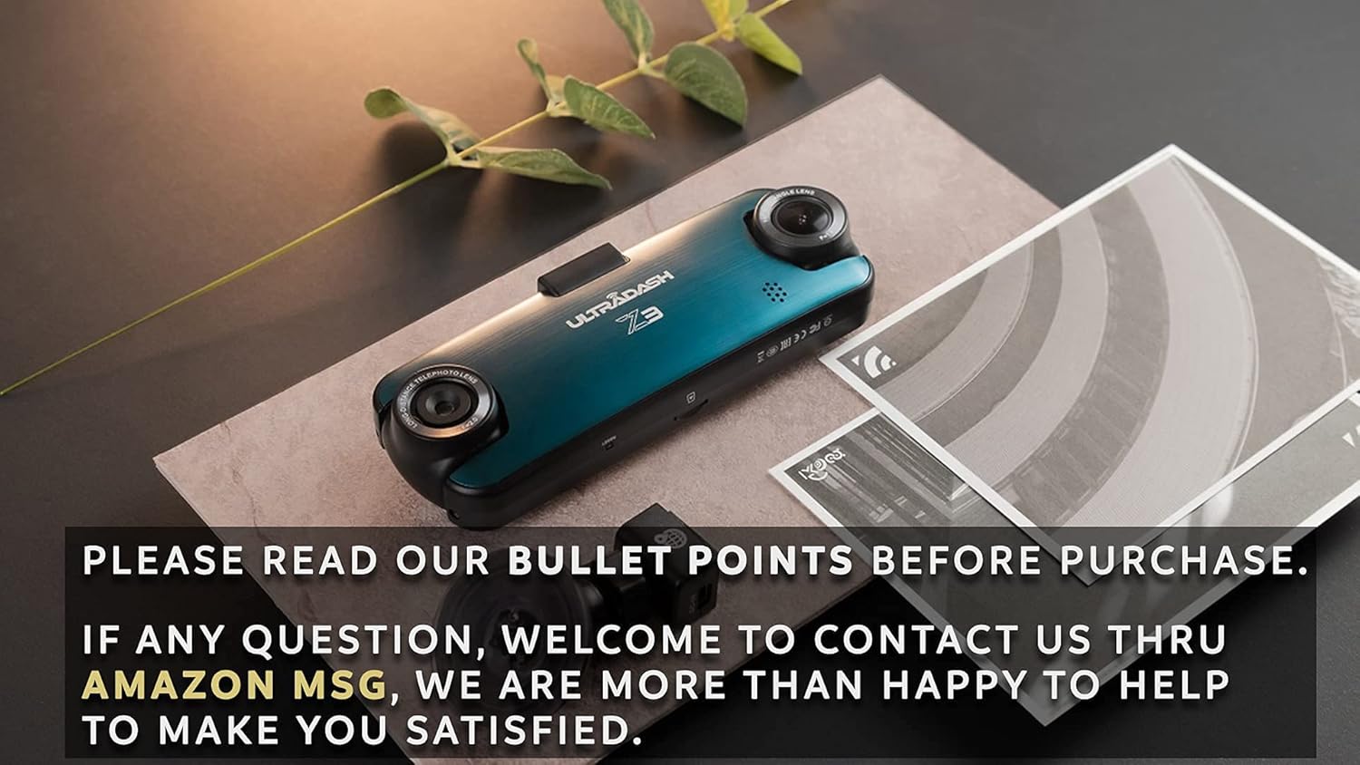 Exclusive UltraDash Z3 Standard Edition - Dual Lens Dash Cam HD 1080P, Telephoto Zoom-in Lens , 140° Wide Angle, 2 LCD, G-Sensor, HDR, Night Video, Super Capacitor