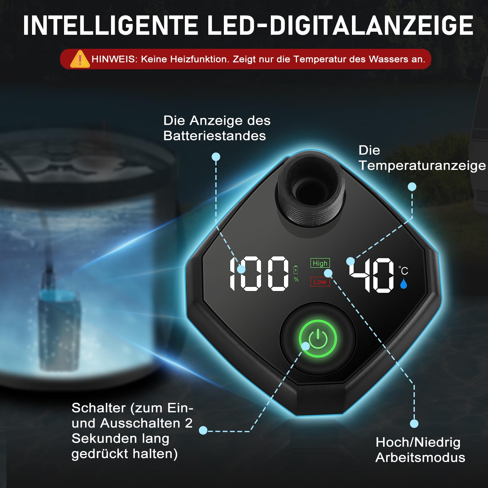Spopal Campingdusche Tragbare, Campingdusche mit 20L Klappbarer Eimer, 6000mAh Camping Dusche Akku, Camping Dusche Outdoor Set mit Duschkopf und 2m Schlauch für Garten, Strand, Autowaschen, Haustier