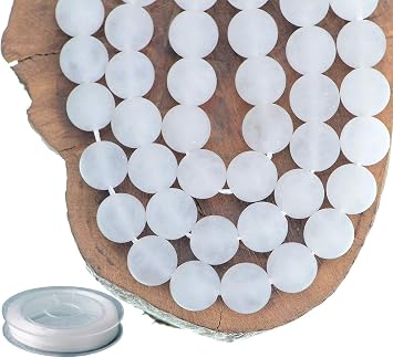 10mm Natural Matte White Jade Round Gemstone Frosted 80Pcs Bulk Loose Beads for Jewelry Making Bracelet with Stretch Beading Cord LPBeads