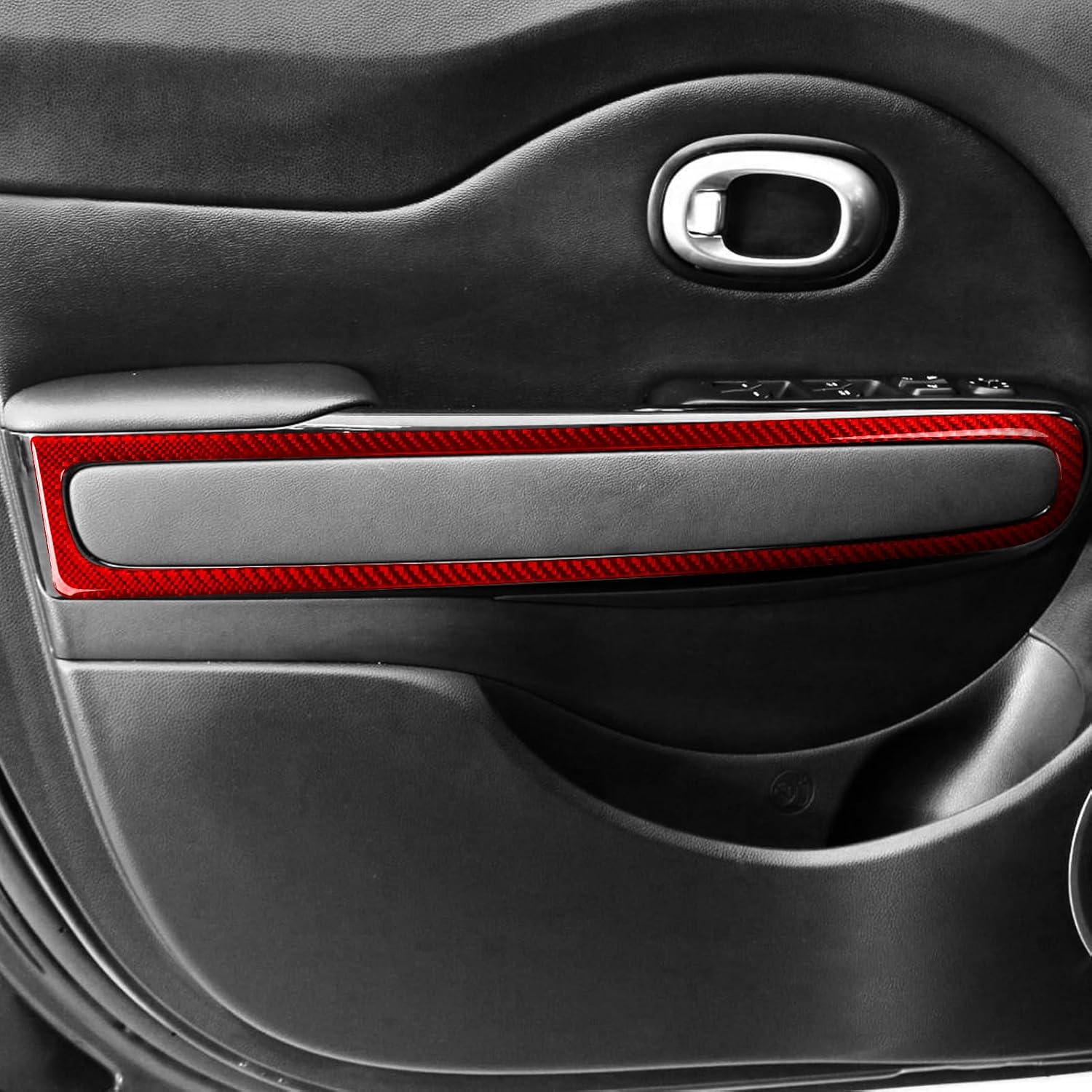 Red Real Carbon Fiber Car Front Row Door Middle Panel Decoration Frame Soft Trim Sticker Compatible with Kia Soul(PS) 2014 2015 2016 2017 2018 2019 Auto Interior Accessories