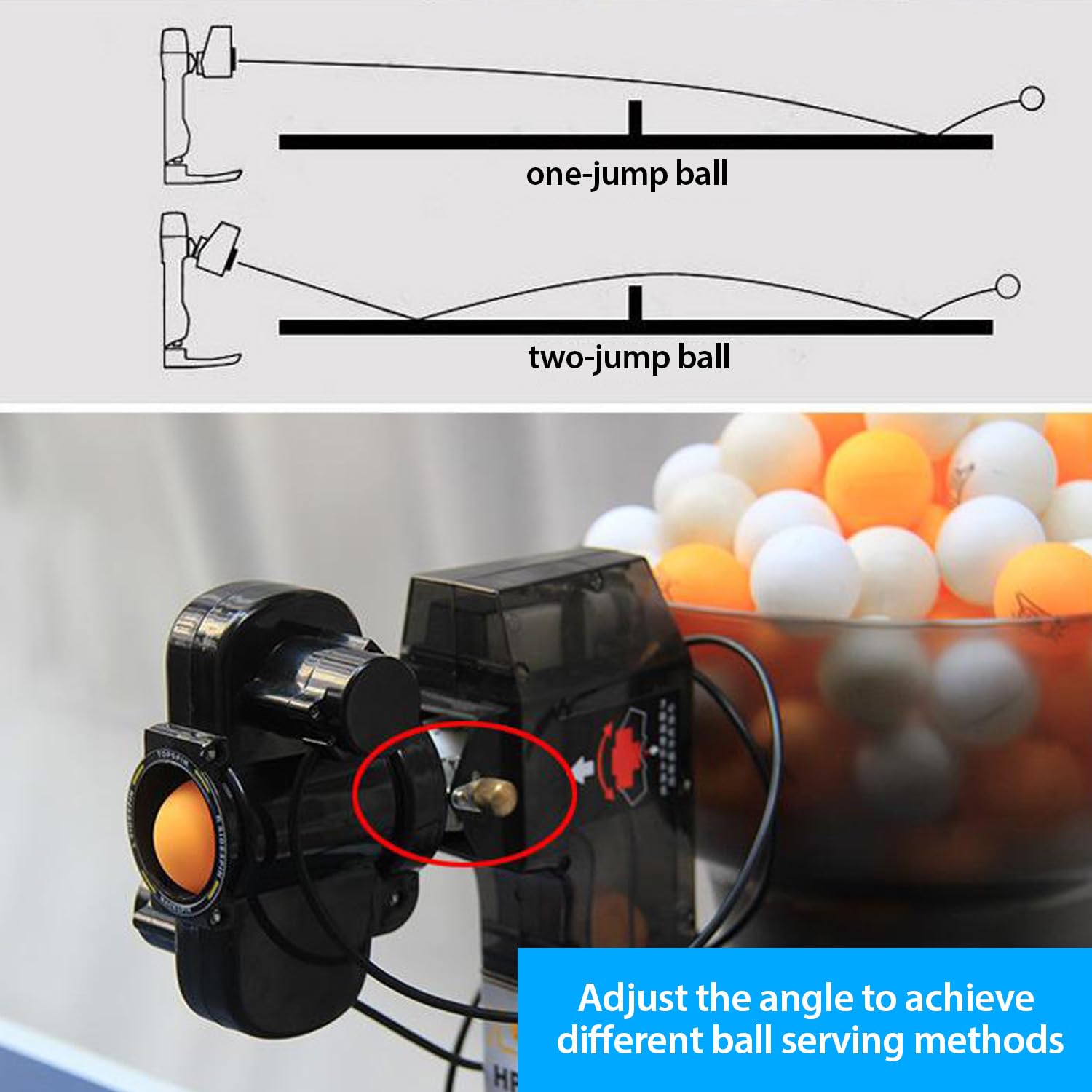 Machine automatique de balle d'entraînement de tennis de table, peut être équipée de plus de 100 balles, 7 angles réglables, peut émettre 36 types de balles rotatives, fréquence réglable
