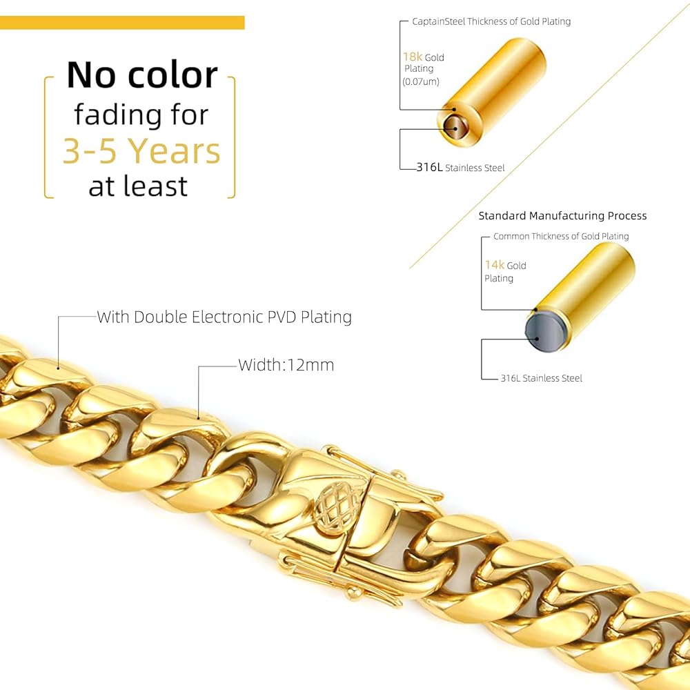 XXMAYSTAR Miami Cuban Link Chain for Men- 316L Stainless