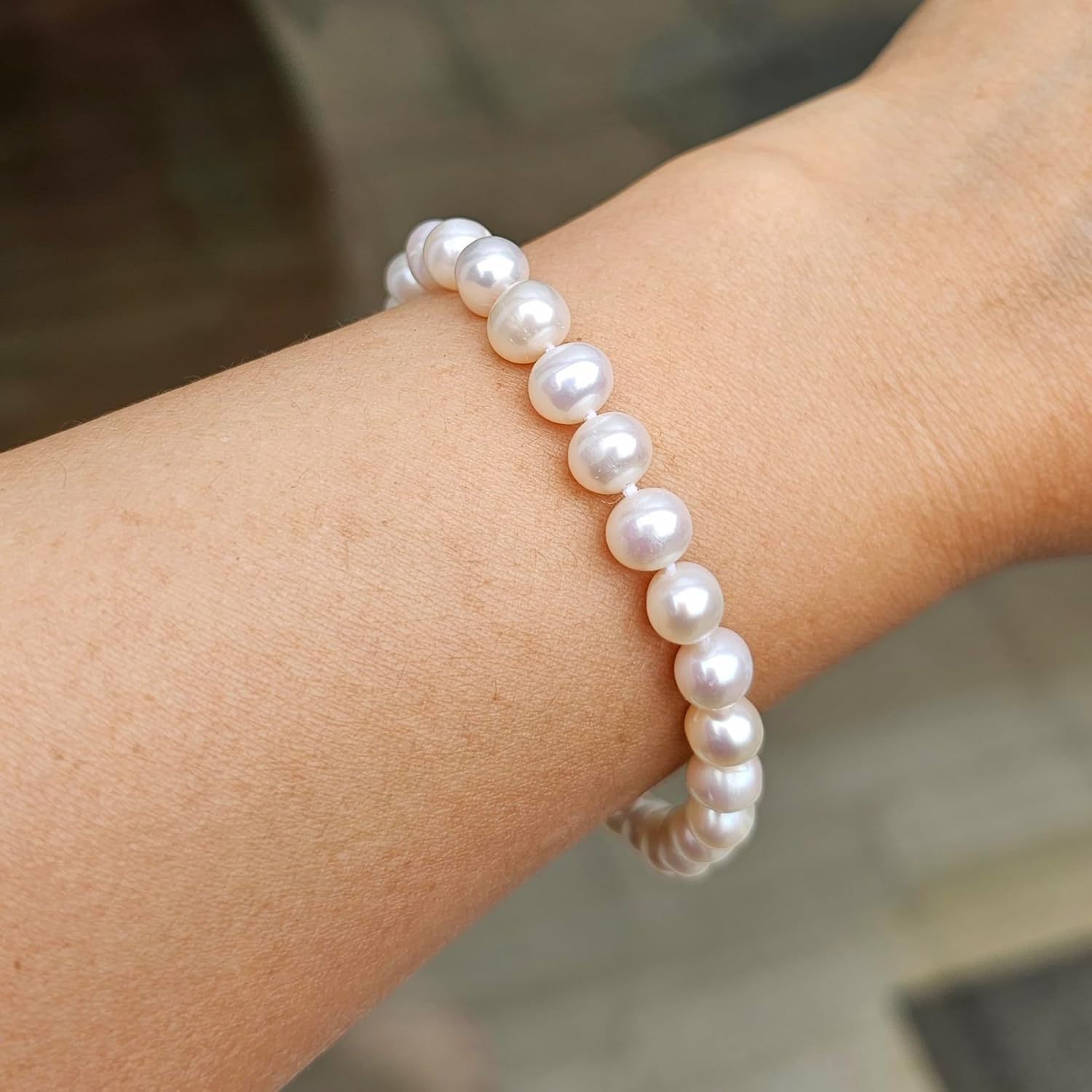 Women's 7-8mm White Freshwater Pearl Bracelet | Hand-Knotted Classic Strand with Pea-shape Clasp | 19.5cm Elegant Natural Pearl Jewelry Gift for Her - Image 3
