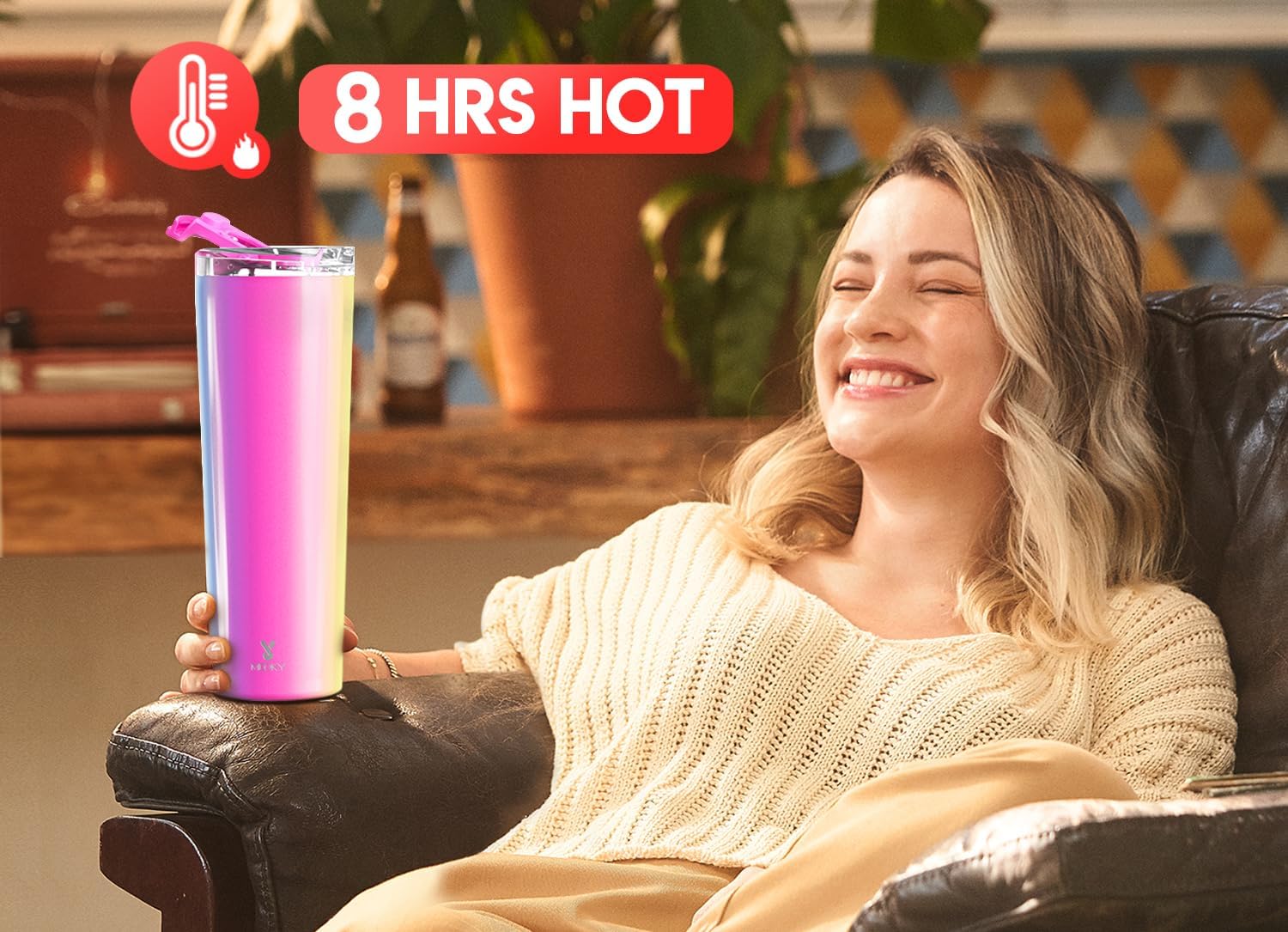 Meoky 30 oz Travel Coffee Mug with Leak-proof Lid, Stainless Steel Insulated Coffee Tumbler, Keeps Hot for 8 Hours or Cold for 24 Hours, Fits in Car Cup Holder (Carnival) - Image 2