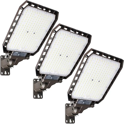 LED Parking Lot Light 320W, 3 Pack Shoebox Lights with Arm Mount, 48000LM 5700K Ultra Bringht Daylight, IP65 Waterproof Dusk to Dawn Outdoor Road Light, LED Area Lighting for Commercial