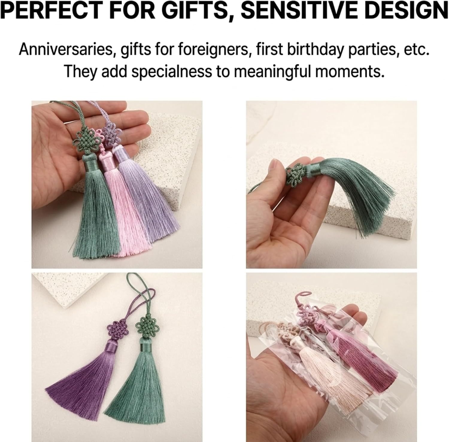 Mini Korean Norigae Tassel Charm Set (2 Pack), Traditional Silk Knot Pendant, Hanbok Inspired Decorative Accessory for Bags, Bojagi Gift Wrap, Home Décor Hanging Ornament, 7.5 Inch (Purple)