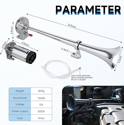Miniatura 9 de Bocinas de aire para camión, kit de bocina de tren súper ruidosa para vehículo de 12 VsemirremolquecochebarcoJeepVanmotocicletaSUV, bocina de aire
