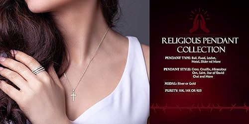 Miniatura 5 de US Jewels Colgante de cruz de crucifijo de plata de ley 925 maciza y oro de 14 quilates, 1.260 in, Plata esterlina