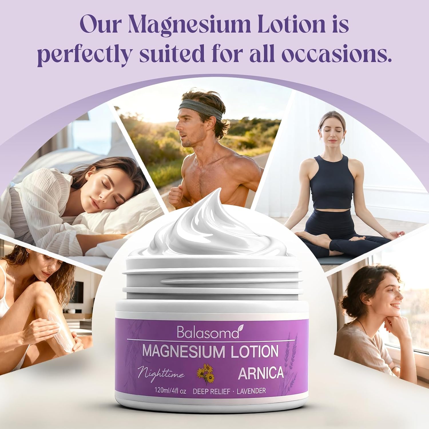 Balasoma Nighttime Magnesium Lotion with Arnica– Magnesium Cream for Sleep – Potent Magnesium Formula Soothes Muscles & Joints, Apply to Legs & Feet Before Bed – Moisturizing, Non-Greasy - Image 2