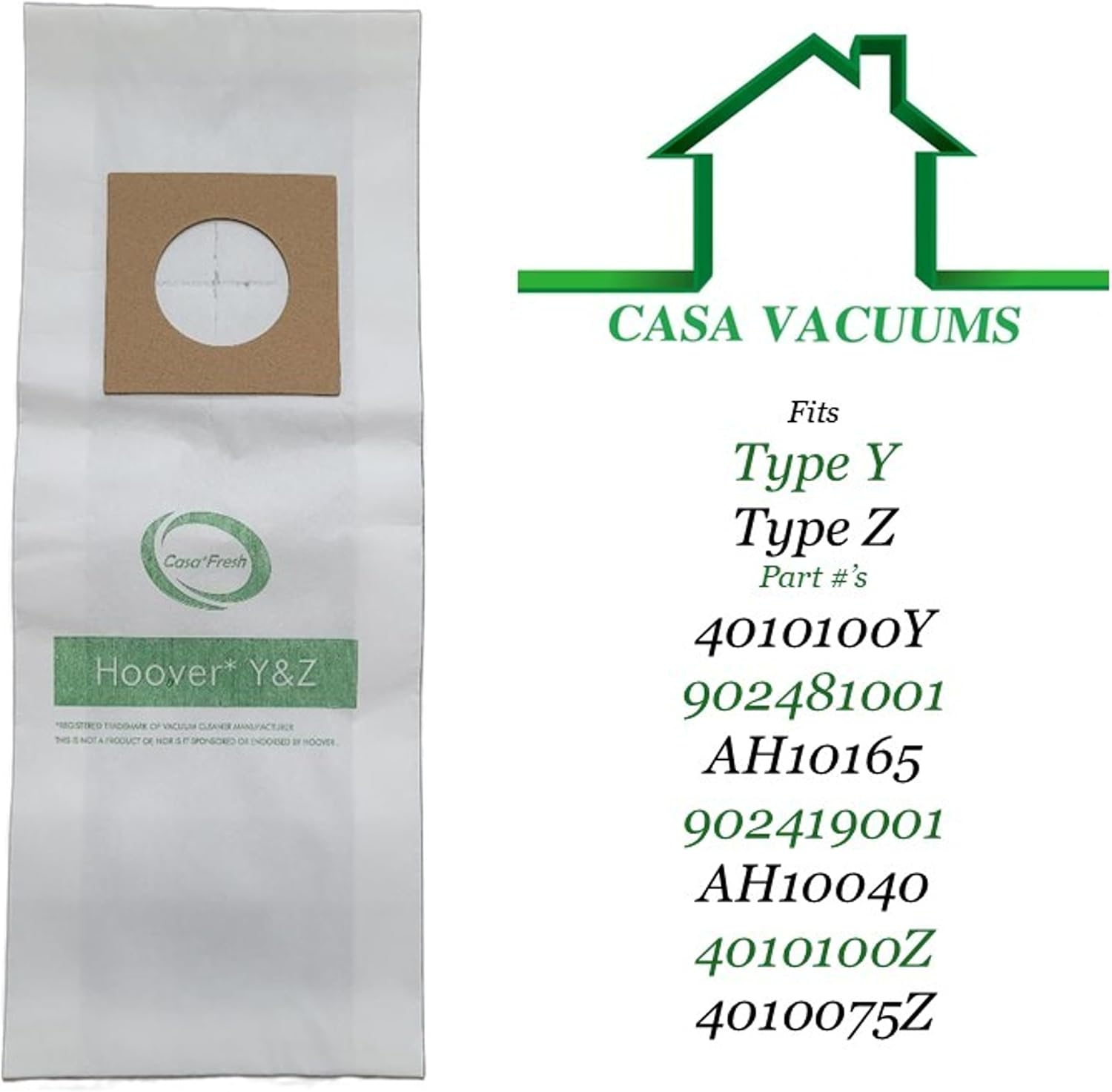 12 Casa Fresh Y and Z-Micro Filtration Bags Compatible with Hoover Windtunnel 4010100Y, 902481001, AH10165, 902419001, AH10040, 4010100Z and 4010075Z