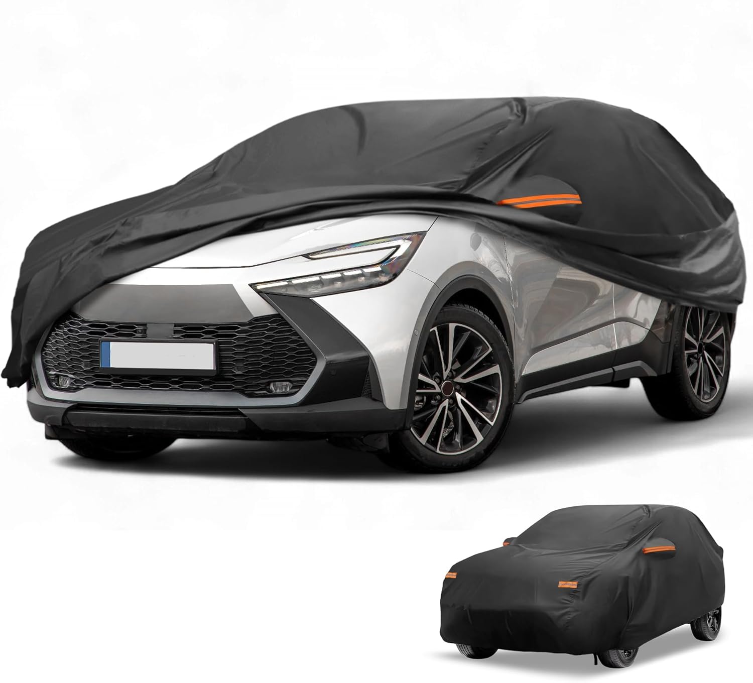 All-Weather Waterproof Car Cover - UV-Resistant Outdoor Full Exterior Protection for Toyota C-HR 210D-PU Black with Right Side Zipper