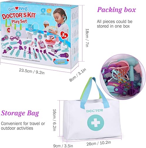 Miniatura 3 de Kit médico para niños y niños pequeños  30 piezas de juguetes médicos de juego de roles  juguete de simulación de doctor  juego de Dr. con bolsa de