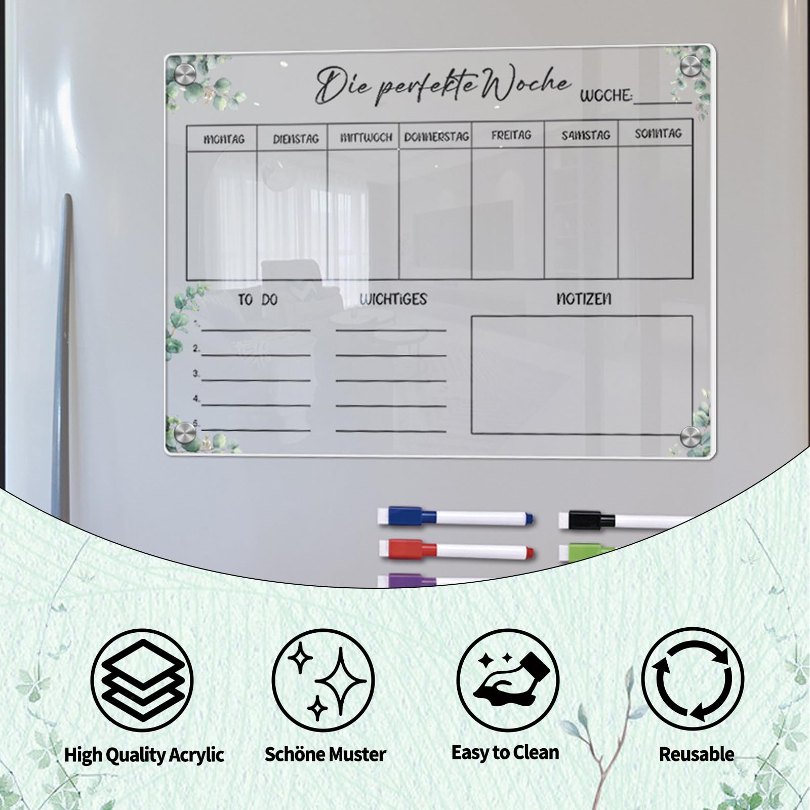 Tms Planificateur Tms Tableau Blanc Hebdomadaire Magnétique A4 Pour Réfrigérateur | Calendrier Effaçable À Sec Tableau Magnétique Semainier