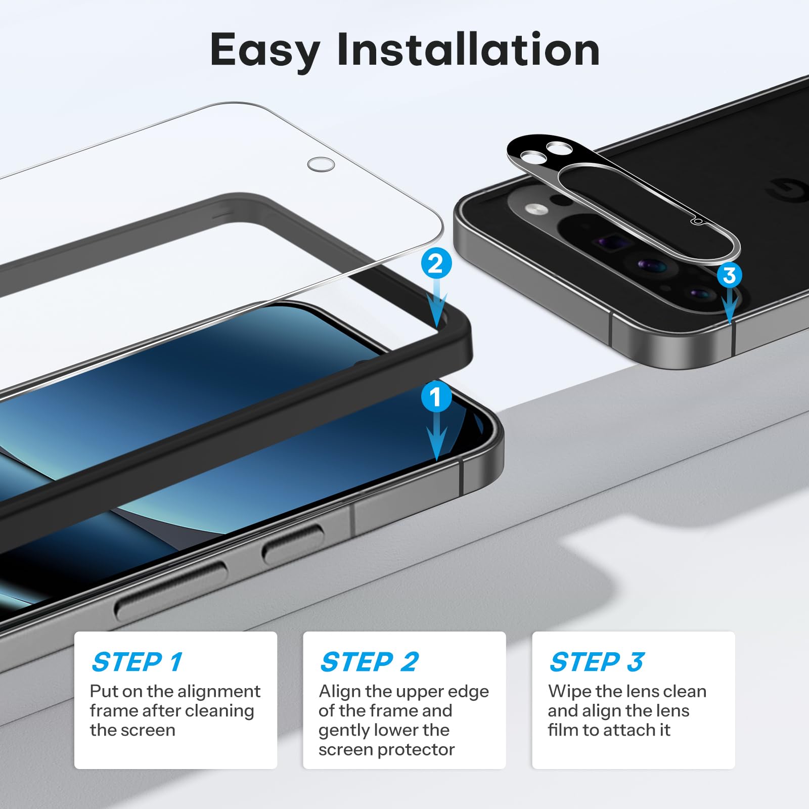 OMOTON 3+2 Pack for Google Pixel 10 Pro XL Screen Protector 6.8 Inch 2025, 3 Tempered Glass Film and 2 Camera Lens Protector, Bubble-free, Easy Installation, Not for Pixel 10 Pro/ 10