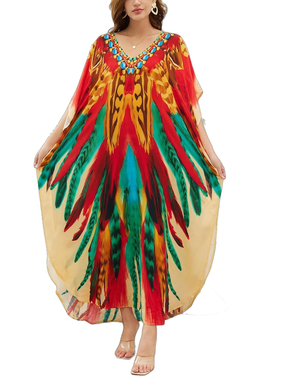 NFVNKJ Women's Plus Size Beach Lounge Kaftan Maxi Dress Swimsuit Coverup for Women