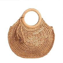 Straw Bag for Women, Woven Beach Purse with Zipper, Lightweight Straw for Summer Beach and Daily Use