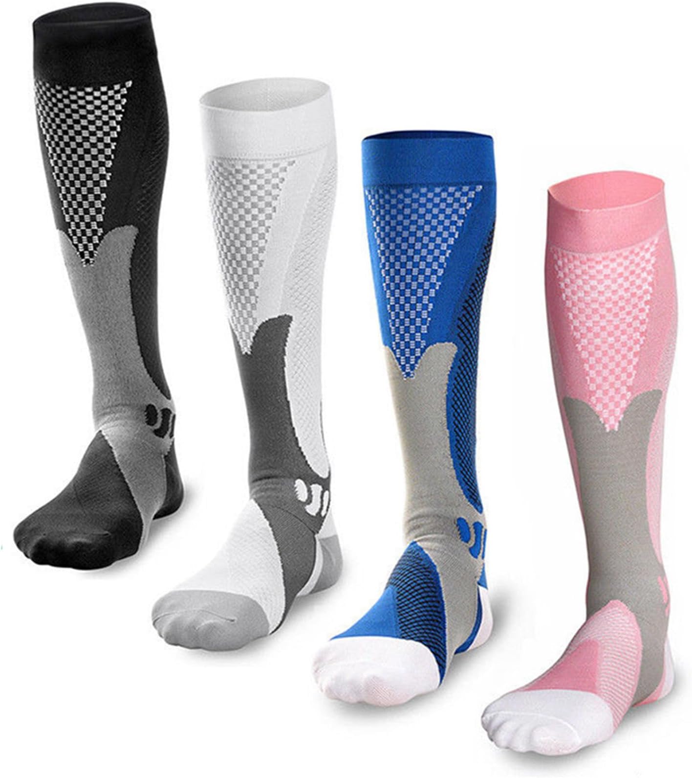 4 Pairs Compression Socks for Men & Women (20-30 mmhg) Best Graduated Athletic Fit for Running, Nurses, Shin Splints, Flight Travel & Maternity Pregnancy - Boost Stamina, Circulation & Recovery