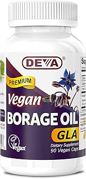 Deva Vegan Vitamins, Borage Oil 500mg, Rich Source of Omega-6 Fatty Acid GLA Gamma linolenic Acid, Cold-Pressed & Unrefined, 90 Tablets, 1-Pack