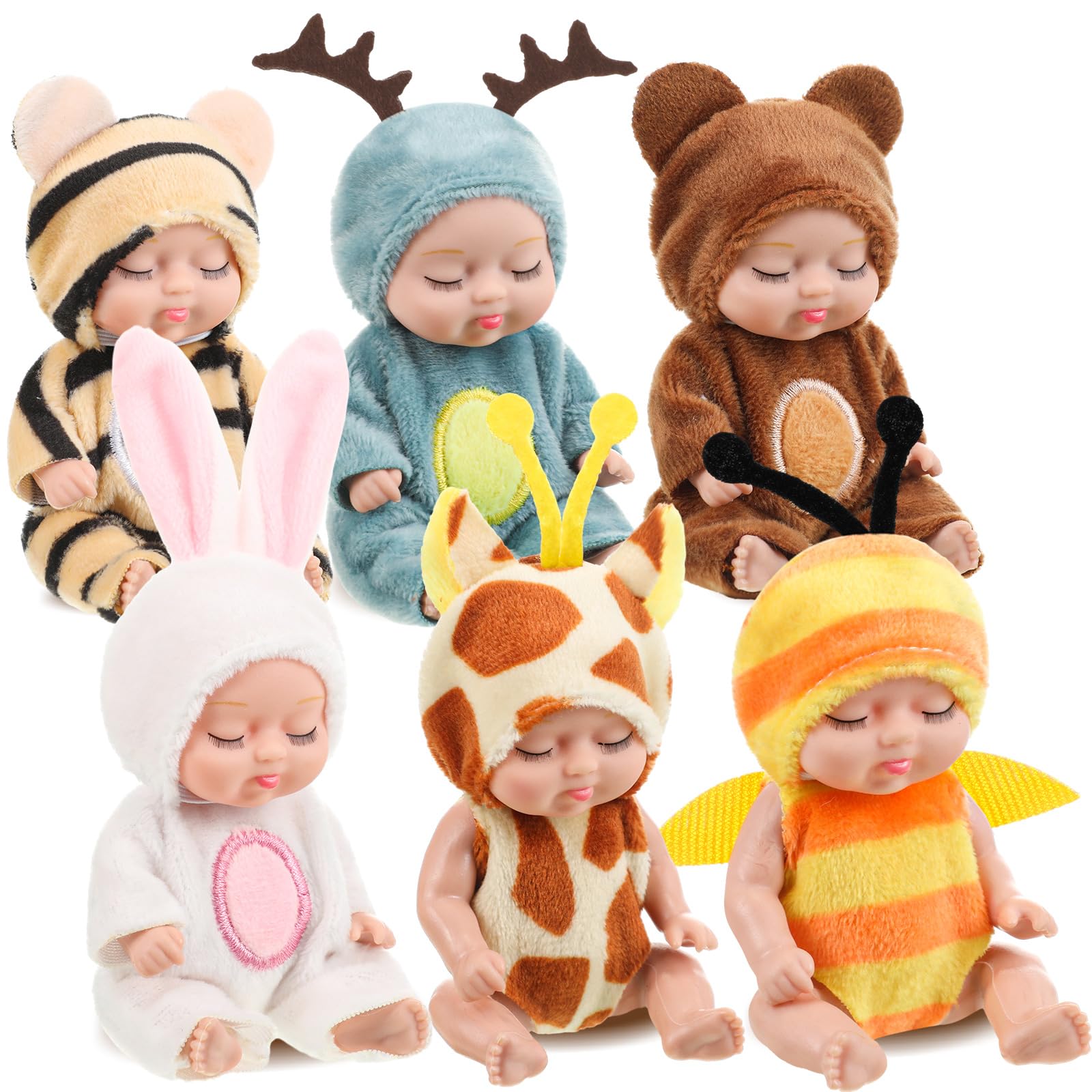 6 Pcs Mini Christmas Dolls 4 Inch Reborn Cute Realistic Baby Doll Holiday Birthday Gifts Set for Girls Toddlers Kids Basket Stuffers