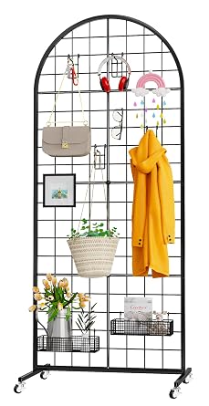 VGMiu Grid Wall Panel 1PCS Display Stand 2 x 5.2 FT Black Grid Wall Panels Movable Retail Display Racks Floorstanding Gridwall Heavy Duty with Wheel for Art Craft Photo Displays Fair Trade Show