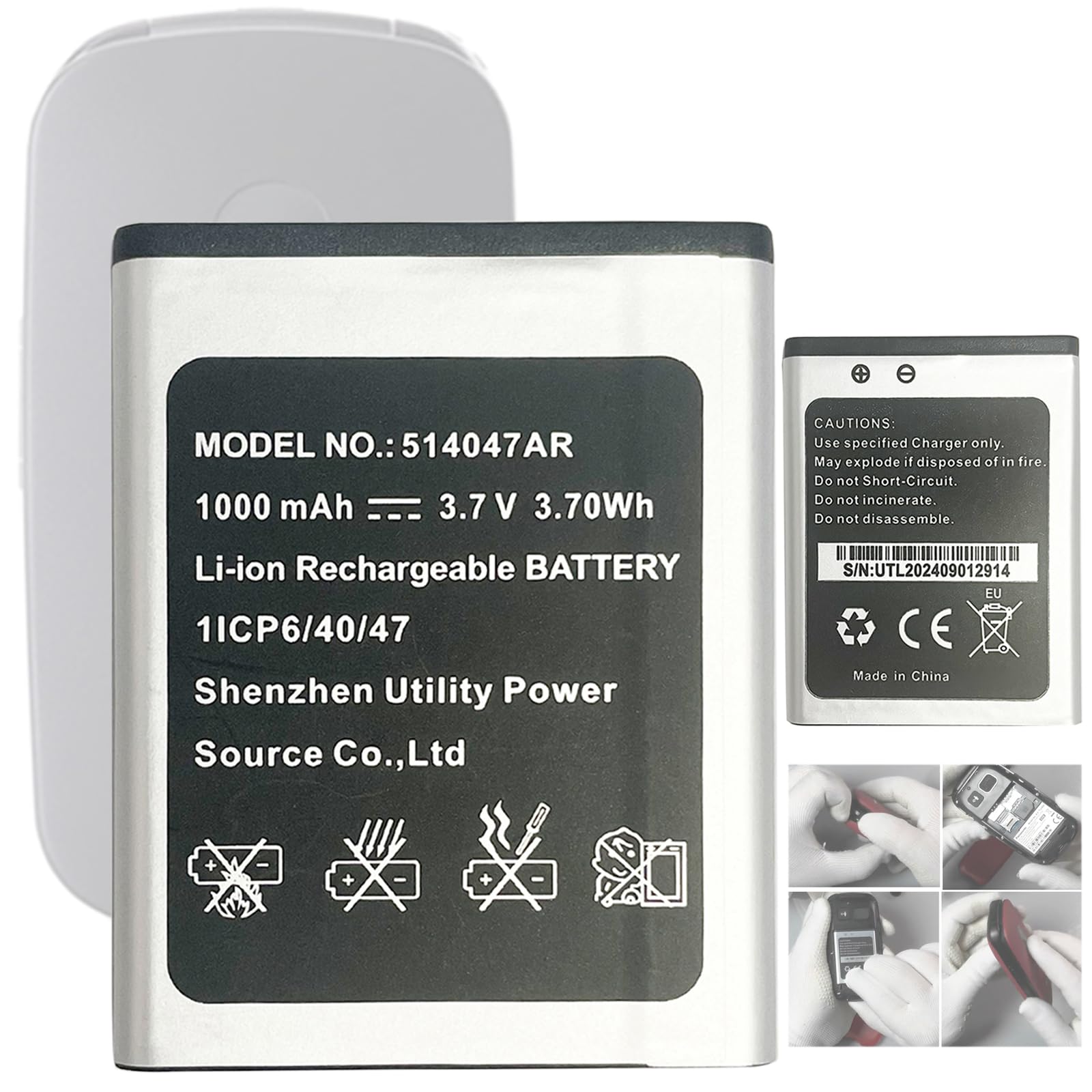 514047AR Batería de Repuesto 514047AR Compatible con KX-TU446, KX-TU446/4, KX-TU456, KX-TU456EXCE, KX-TU466EXBE, KX-TU466EXWE 514047AR