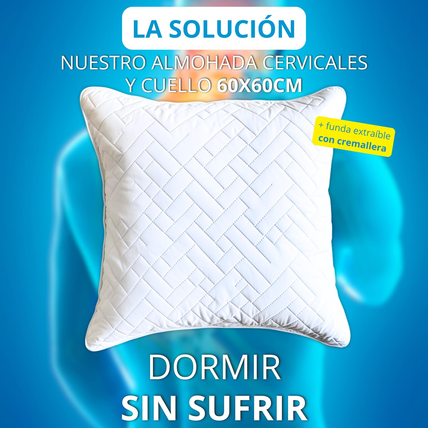 Almohada Cervical 60x60cm Memoria Forma Firme Ergonómica Cuello | Desfundable, Garantía de Por Vida, Cuadrada, Para Pareja/Adulto, Para Cervicales Doloridas