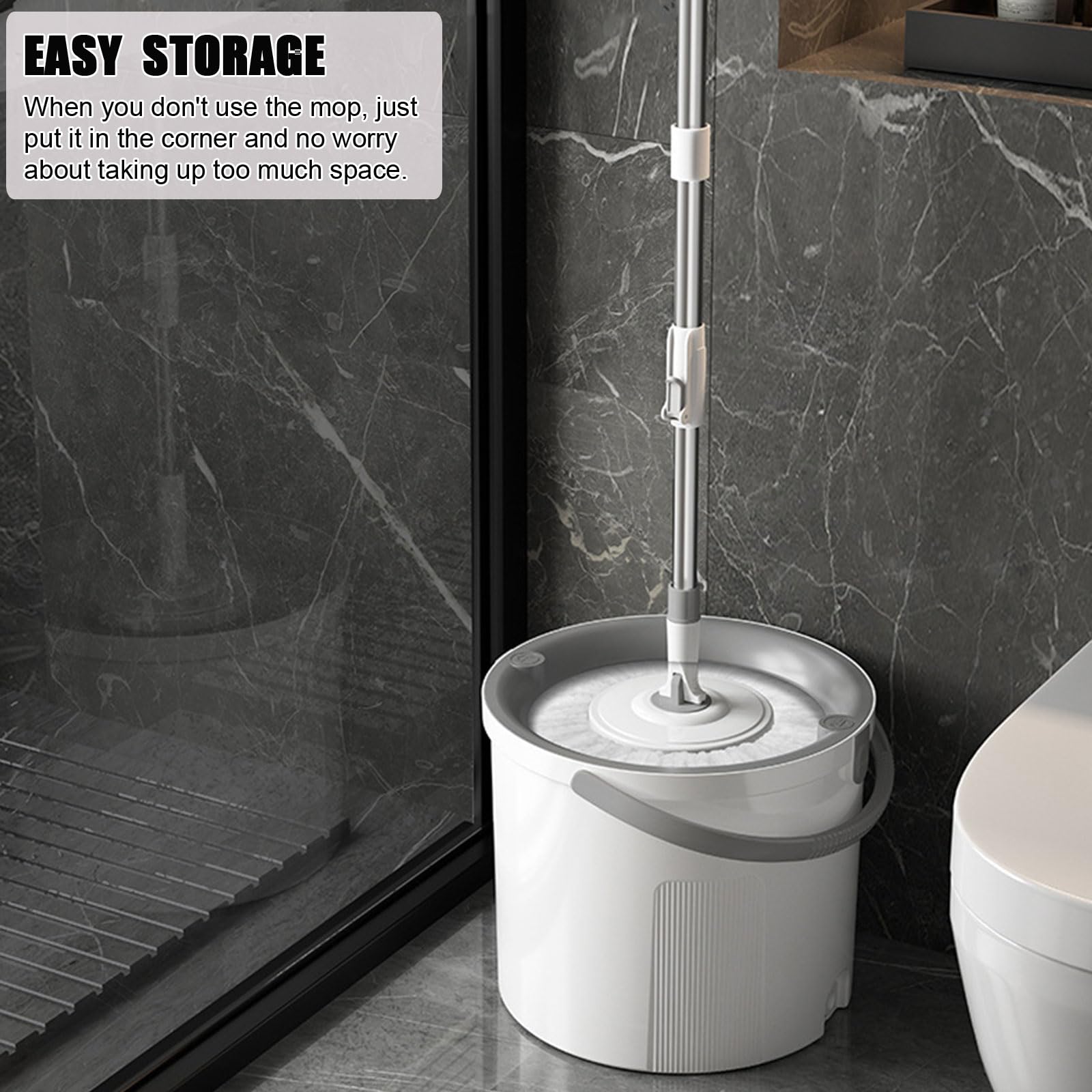Juego de Cubo y fregona giratoria Cabezal de trapeador de Microfibra Giratorio de 360° con autoescurrido para Pisos de mármol, baldosas de Madera,3 Microfiber Mop Heads