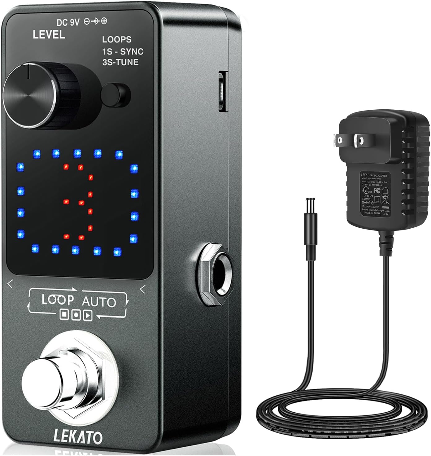 Looper Pedal,Guitar Looper Pedal with 9V 0.6A Looper Pedal Power Supply Adapter, Effect Loop Pedal with SYNC & Tuner Function Loop Pedal for Electric Guitar 3 Loops 18 Minutes Record Time