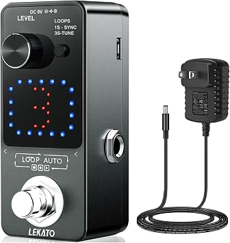 LEKATO Looper Pedal,Guitar Looper Pedal with 9V 0.6A Looper Pedal Power Supply Adapter, Effect Loop Pedal with SYNC & Tuner Function Loop Pedal for Electric Guitar 3 Loops 18 Minutes Record Time