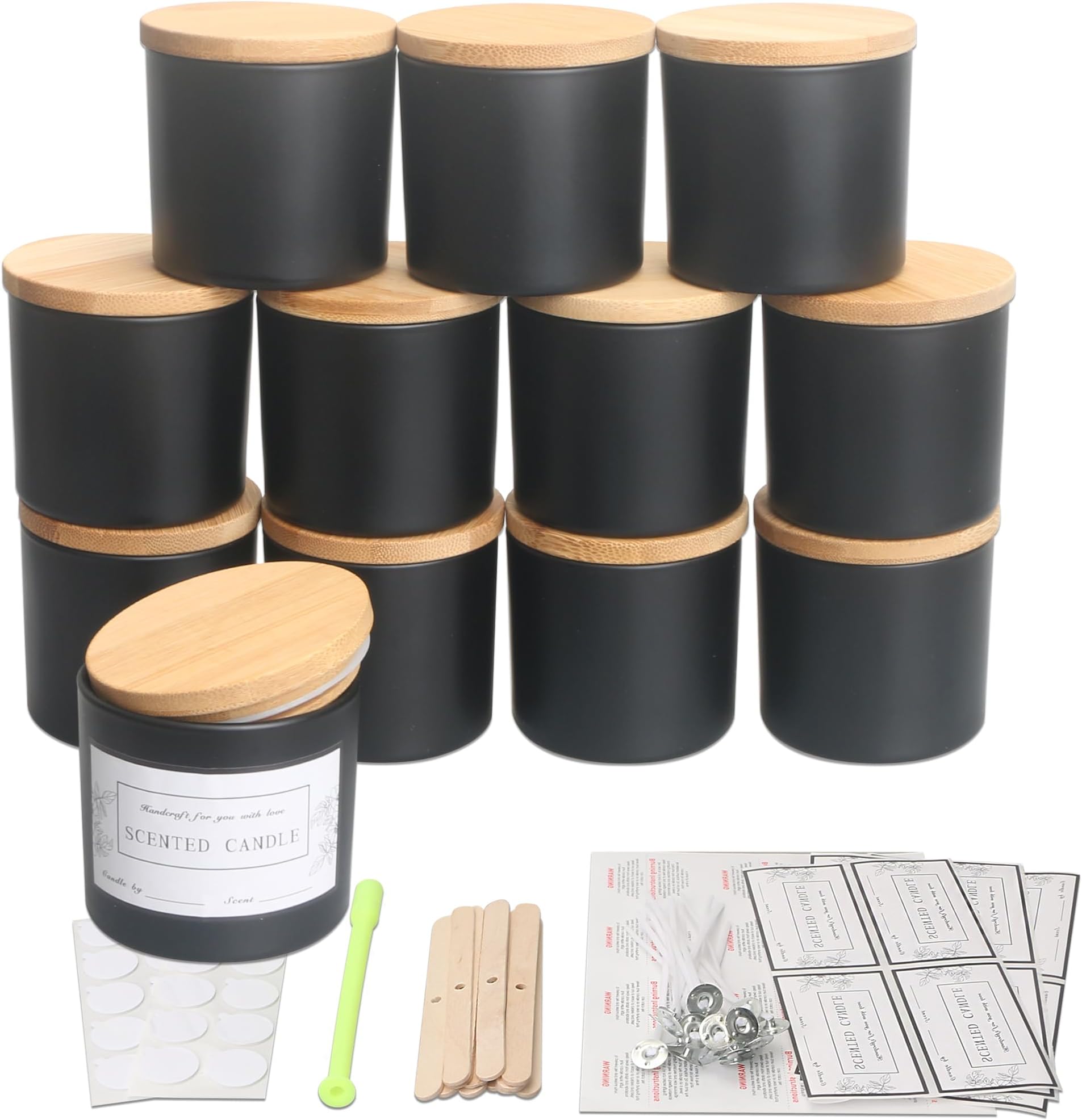 MILIVIXAY 12 Pack 4 OZ Matte Black Glass Candle Jars with Lids and Candle Making Kits - Bulk Small Empty Candle Jars for Making Candles - Spice, Powder Containers.