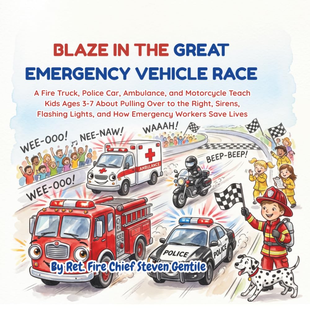 The Great Emergency Vehicle Race: A Fire Truck, Police Car, Ambulance, and Motorcycle Teach Kids Ages 3-7 About Pulling Over to the Right, Sirens, Flashing Lights, and How Emergency Workers Save Lives