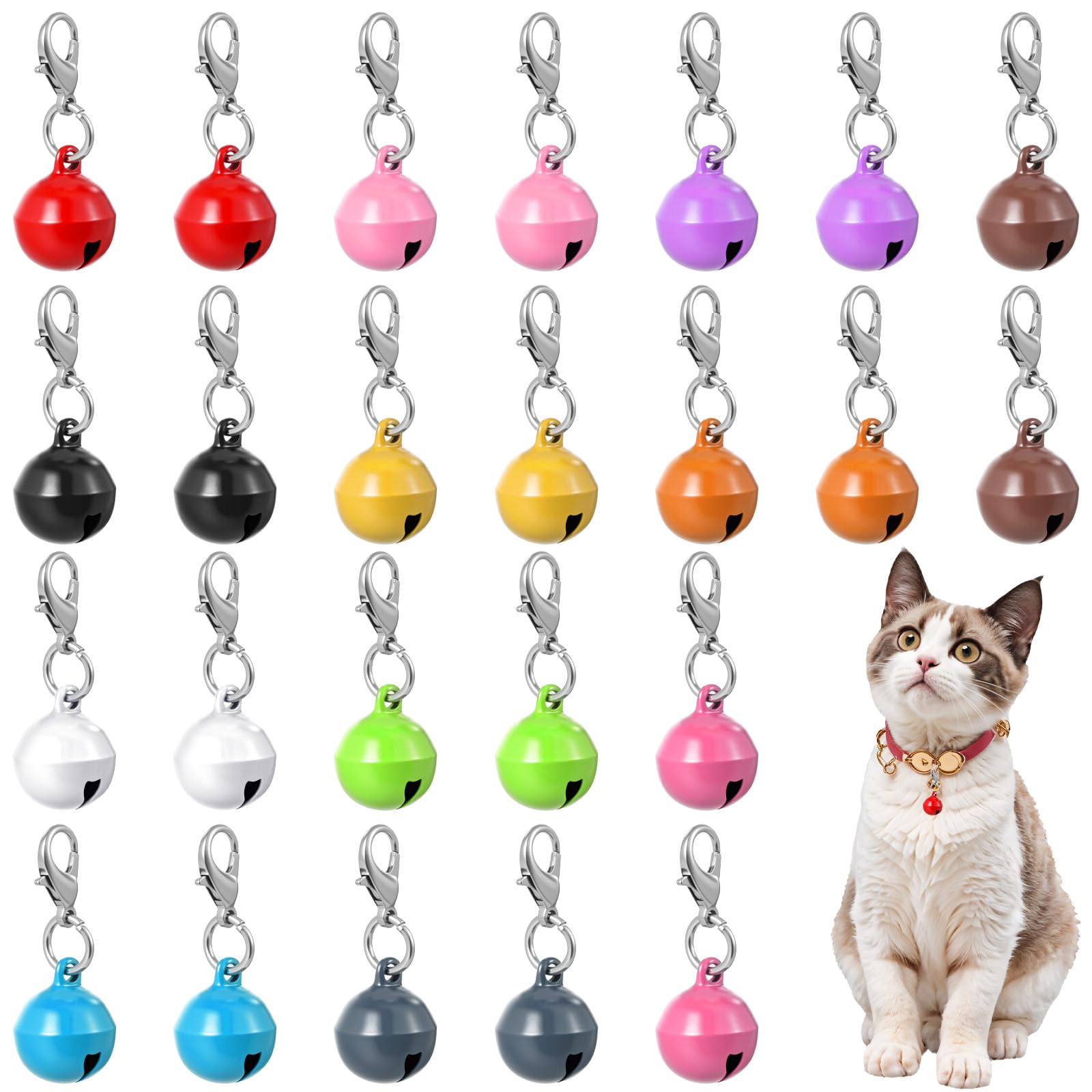 Tyqour Lot de 24 clochettes pour collier de chat, clochettes de collier de petit chien, clochettes en métal pour colliers pour animaux de compagnie, chats, chiens, accessoires