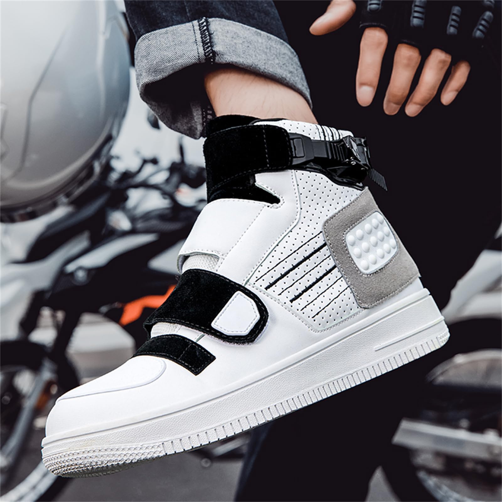 Scarpe da Moto da Uomo Stivali da Moto da Strada Leggeri Fibbia Antiscivolo con Supporto per Caviglia Scarpe da Equitazione da Motocross