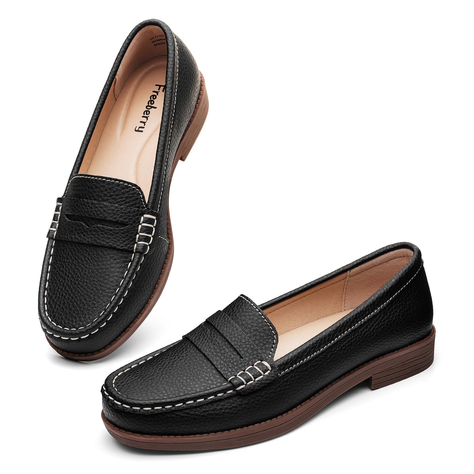Women's Comfortable Leather Penny Loafers Slip On Business Casual Dress Shoes Lightweight Office Work Flats Everyday Walking Shoes for Women — view 8