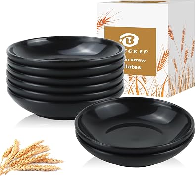 4 Inch Dipping Bowls 8 Pieces, Lightweight and Unbreakable Wheat Straw Plates, Small Soy Sauce Dishes, Small Serving Bowls for Side Dishes, Condiment, Appetizer Black
