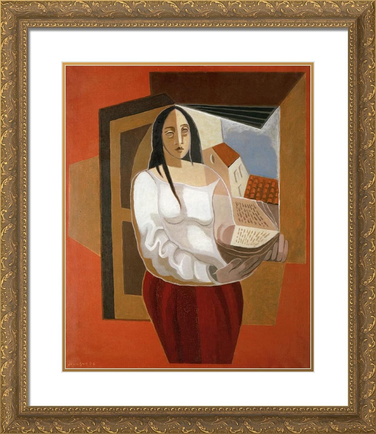 ArtDirect Gris, Juan 20x23 Gold Ornate Framed Art Print with Double Matting Titled: The Reader